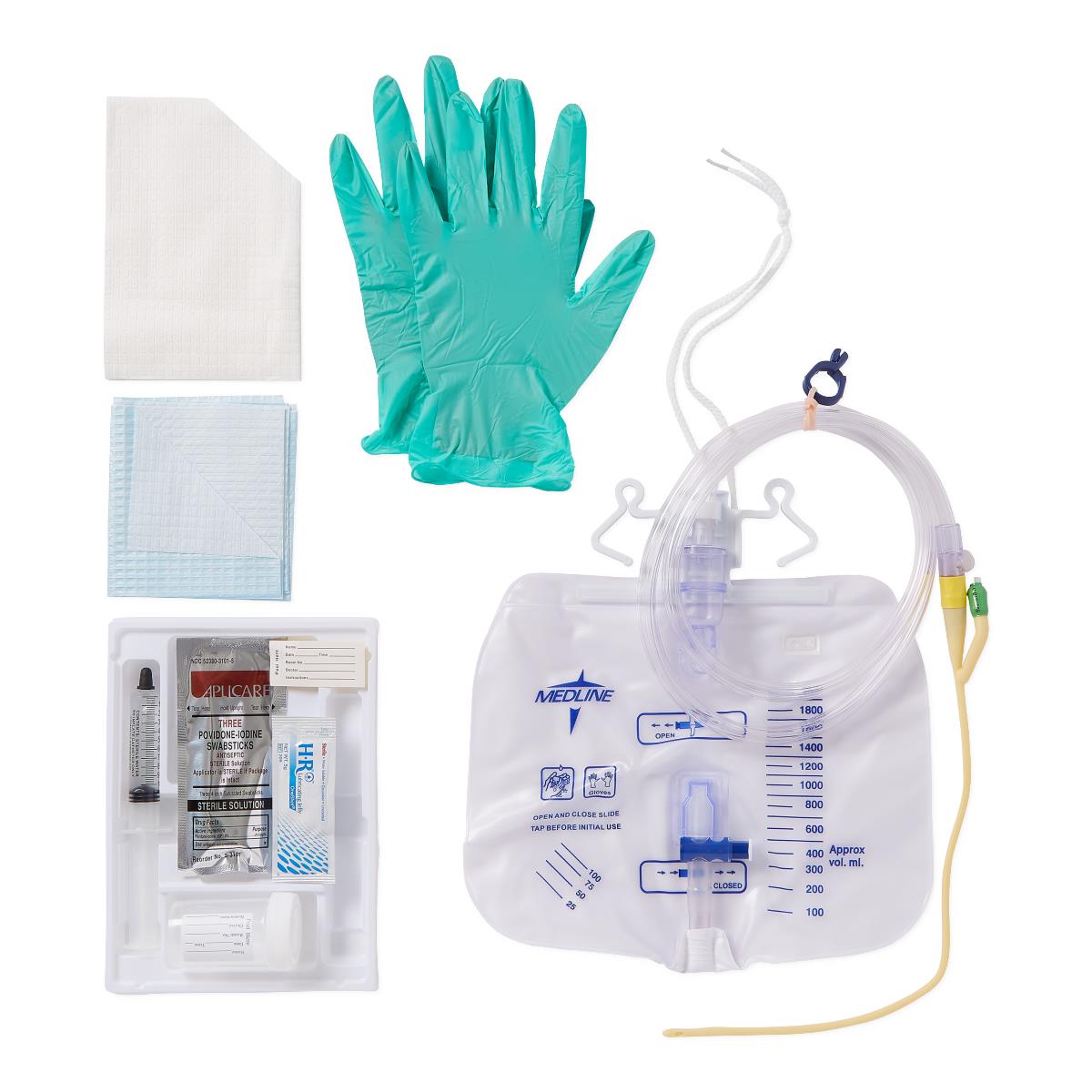 Coated latex foley catheter tray