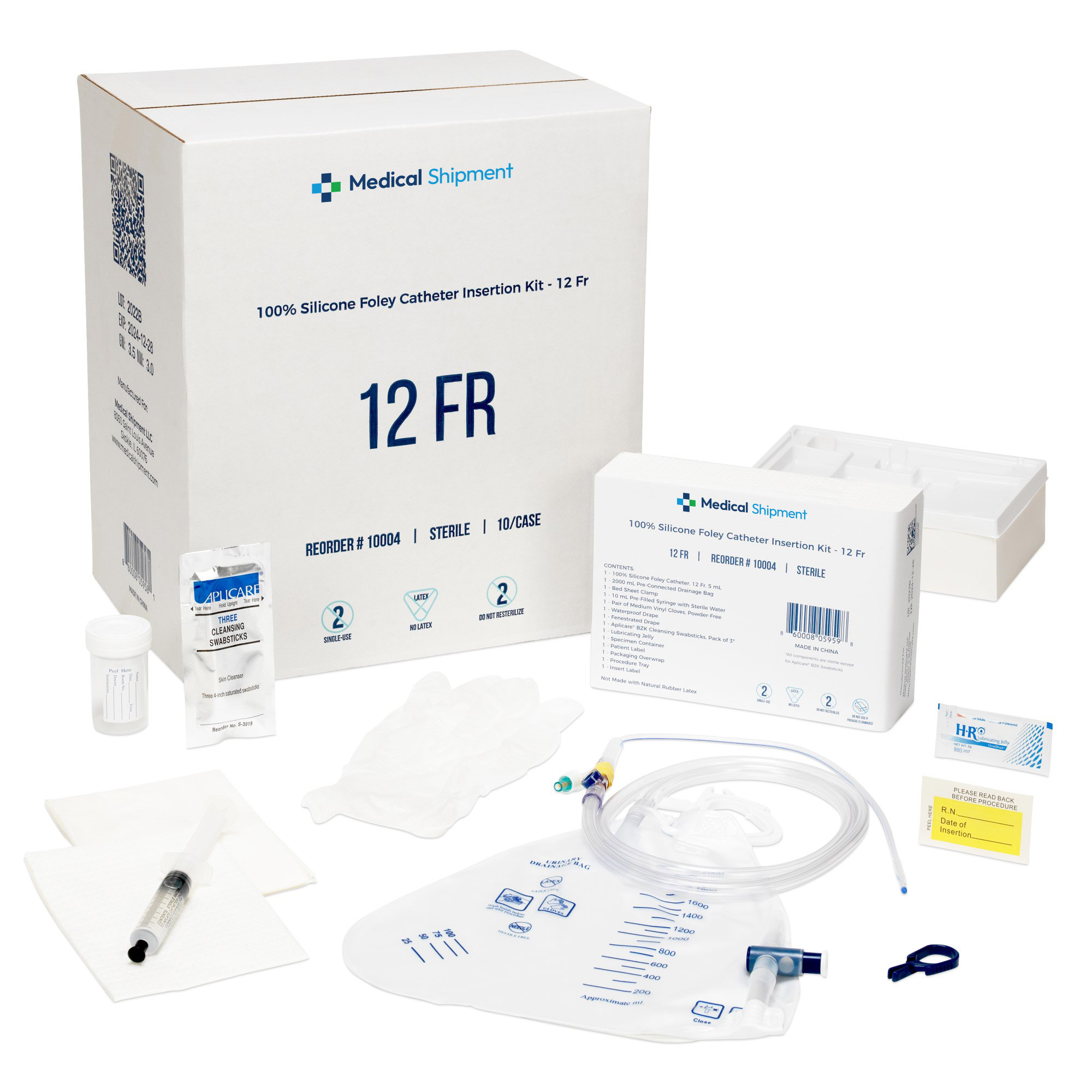Medical Shipment | 100% Silicone Foley Catheter Kit w/ BZK Swabsticks ...