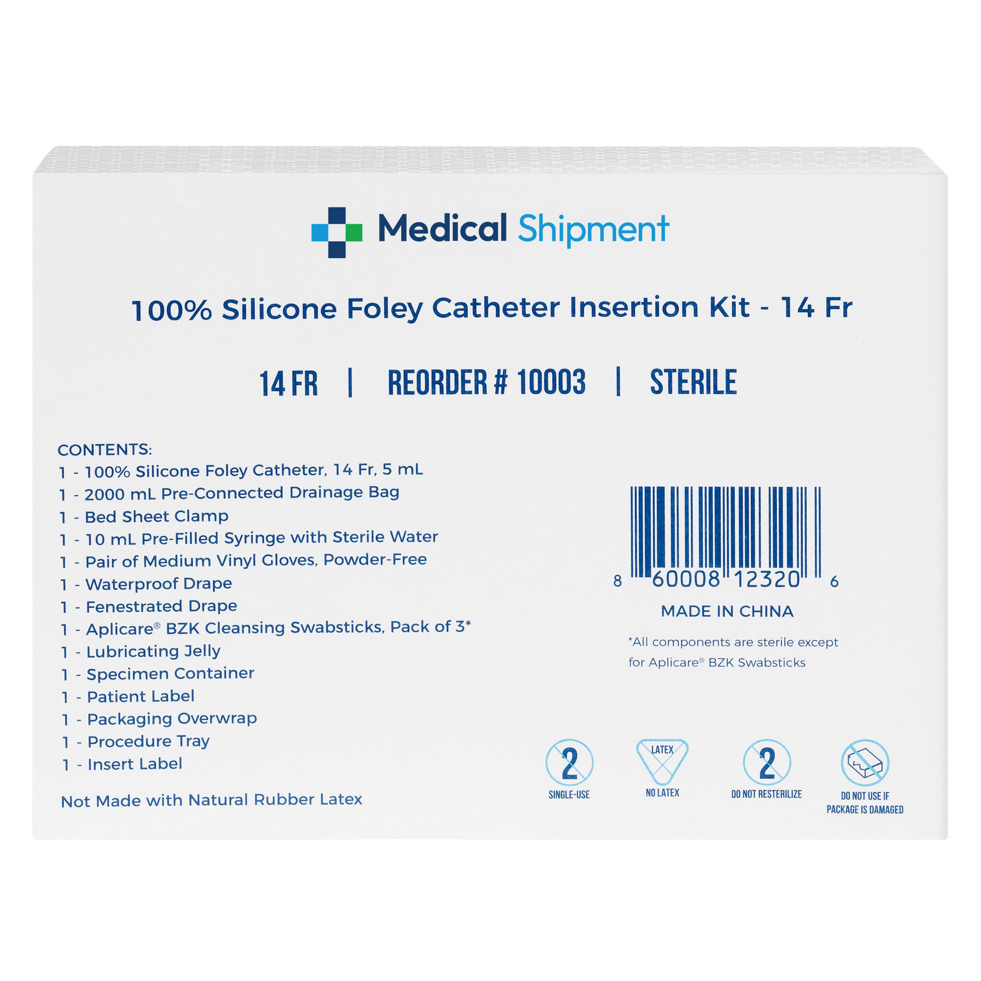 Medical Shipment | 100% Silicone Foley Catheter Kit w/ BZK Swabsticks ...